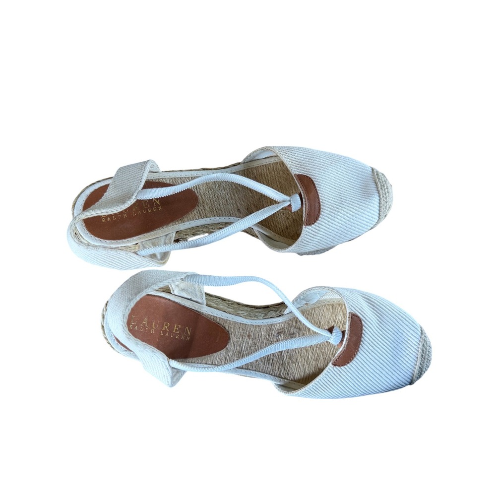 Lauren‎ Ralph Lauren Cream Canvas Espadrille 9B Wedge Sandals Slingback coastal